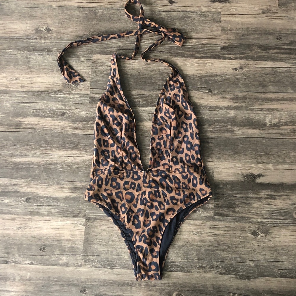 Kendall & Kylie Leopard Print Halter Swimsuit